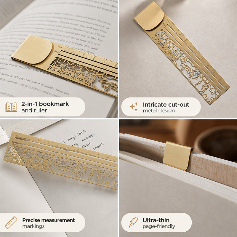 Stop Dog-Earing Your Books! ๐ Premium 2-in-1 Cat Metal Bookmark Ruler