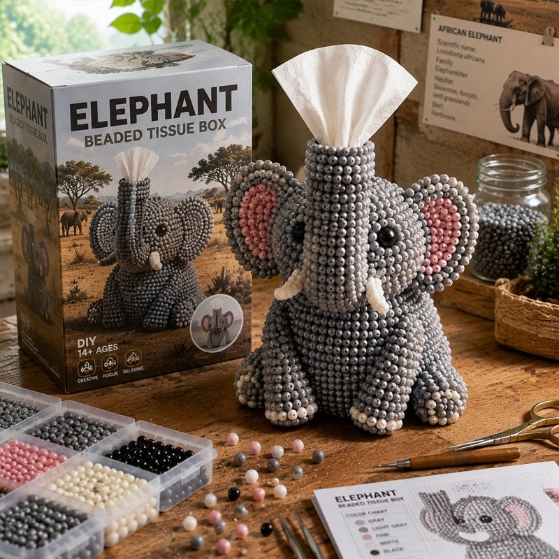 🔥 3D Beaded Animal Tissue Box Craft Kit ✨ Cozy Handcrafted Home Decor Boutique 🐾