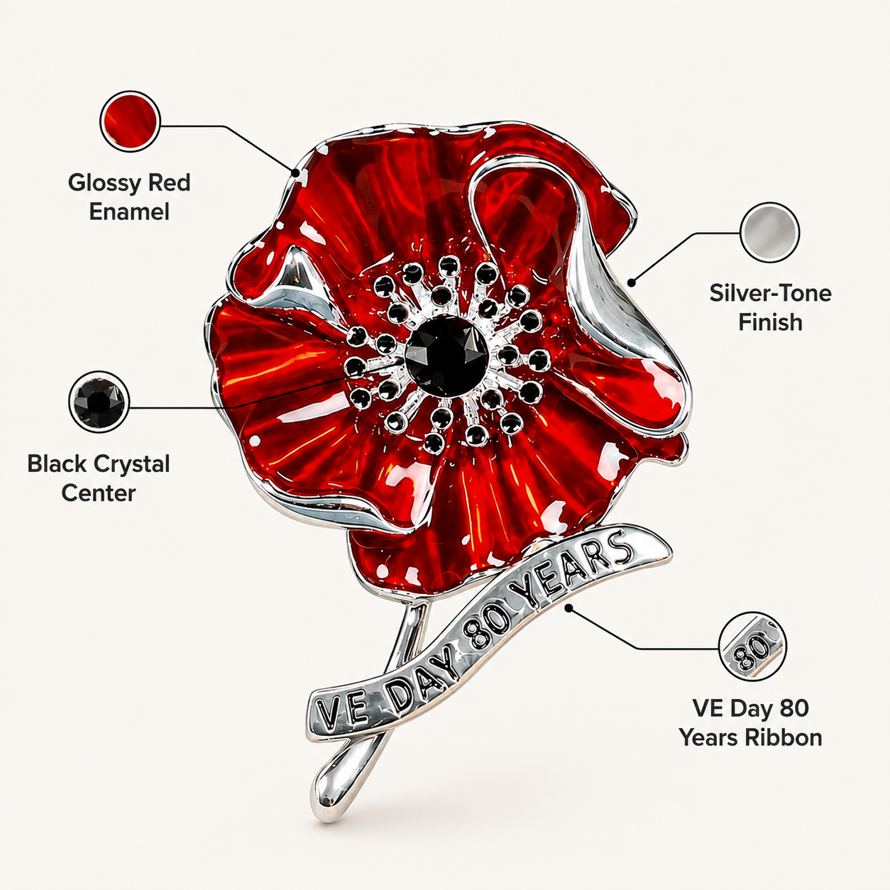 🌺🕊️ VE Day 80th Anniversary Poppy Brooch-Honour Their Sacrifice. Cherish Their Legacy