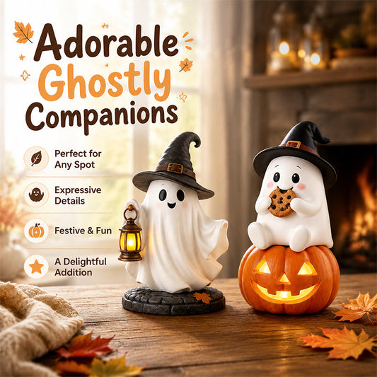 👻 Cozy Fall Vibes: Ultra-Cute Ghost Figurine with Pumpkin & Lantern 🍁