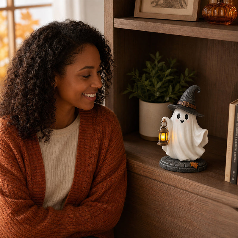 👻 Cozy Fall Vibes: Ultra-Cute Ghost Figurine with Pumpkin & Lantern 🍁