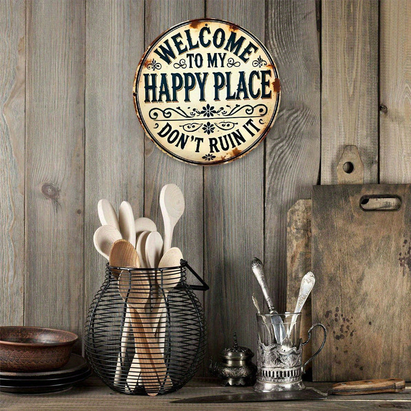 ✨ Vintage Metal Wall Art: "Welcome to My Happy Place" Retro Decor 🏡