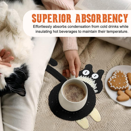 🐾 Handvirkade Underlägg "Kattstjärt" 😺 | Unikt & Gulligt – För den Perfekta Fikastunden! 💖