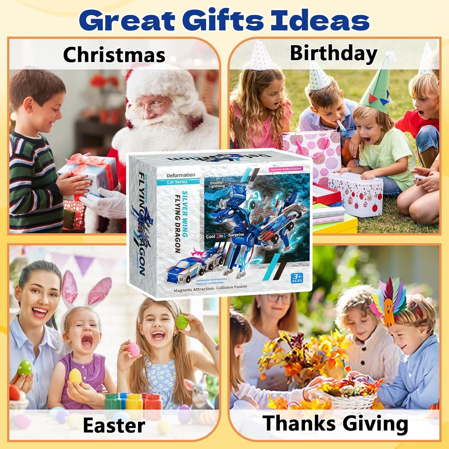 💥 2-in-1 Transforming Dinosaur Car Toy 🦖 | Magnetic Crash Conversion Vehicle ✨ | Christmas Gift for Kids