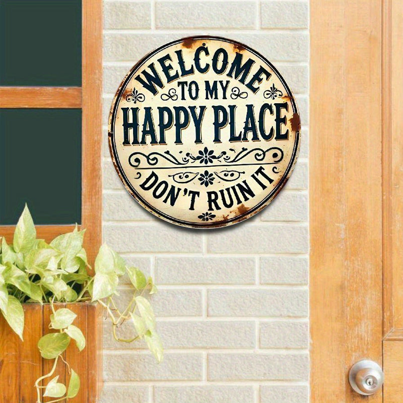 ✨ Vintage Metal Wall Art: "Welcome to My Happy Place" Retro Decor 🏡