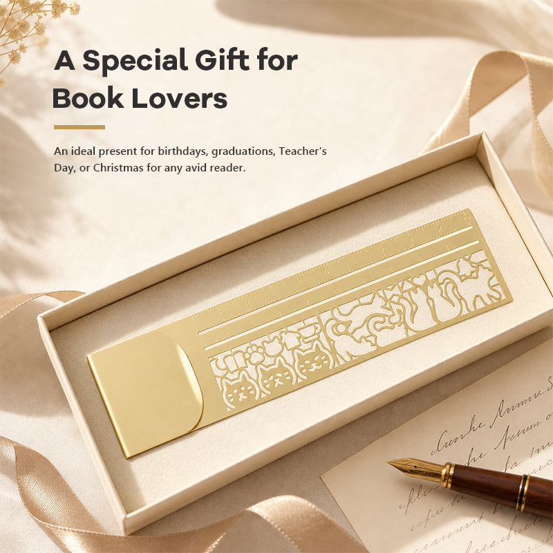 Stop Dog-Earing Your Books! 📚 Premium 2-in-1 Cat Metal Bookmark Ruler