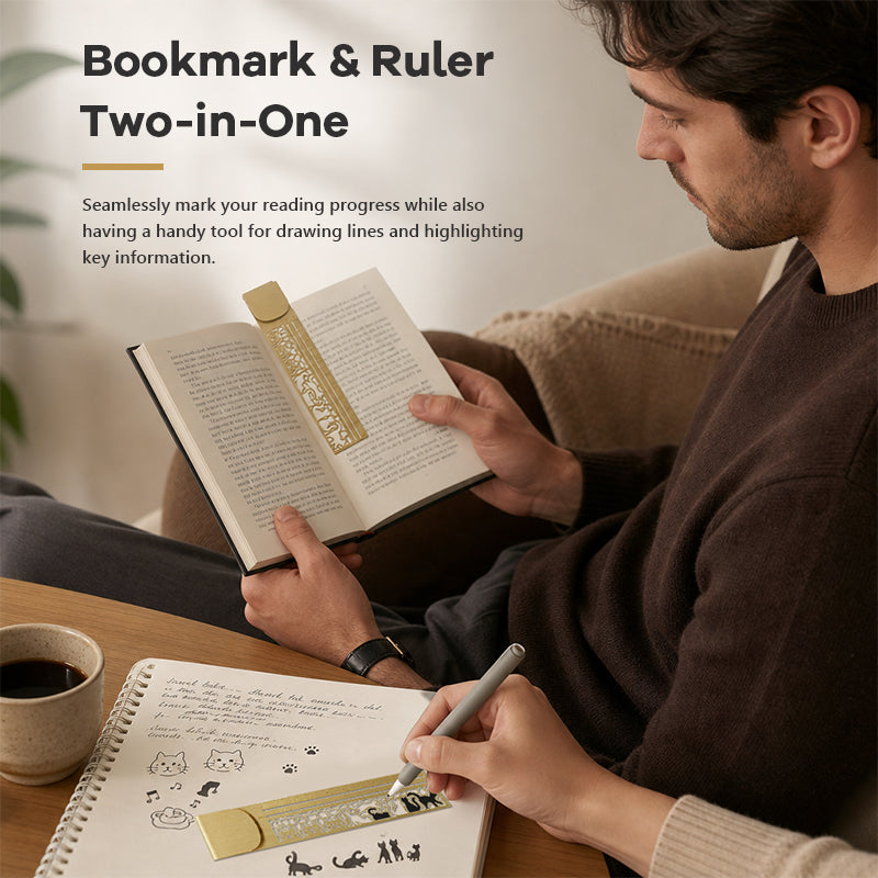 Stop Dog-Earing Your Books! 📚 Premium 2-in-1 Cat Metal Bookmark Ruler