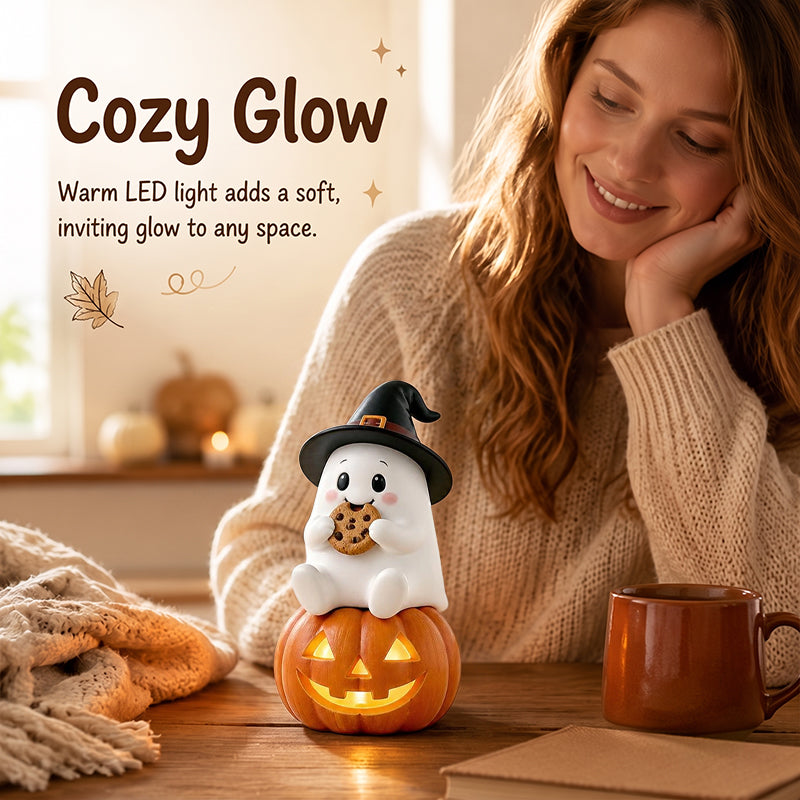 👻 Cozy Fall Vibes: Ultra-Cute Ghost Figurine with Pumpkin & Lantern 🍁