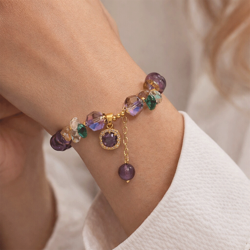 Lustrous Purple Crystal Bracelet ✨ Shimmering Micro-Pave Accents 💎