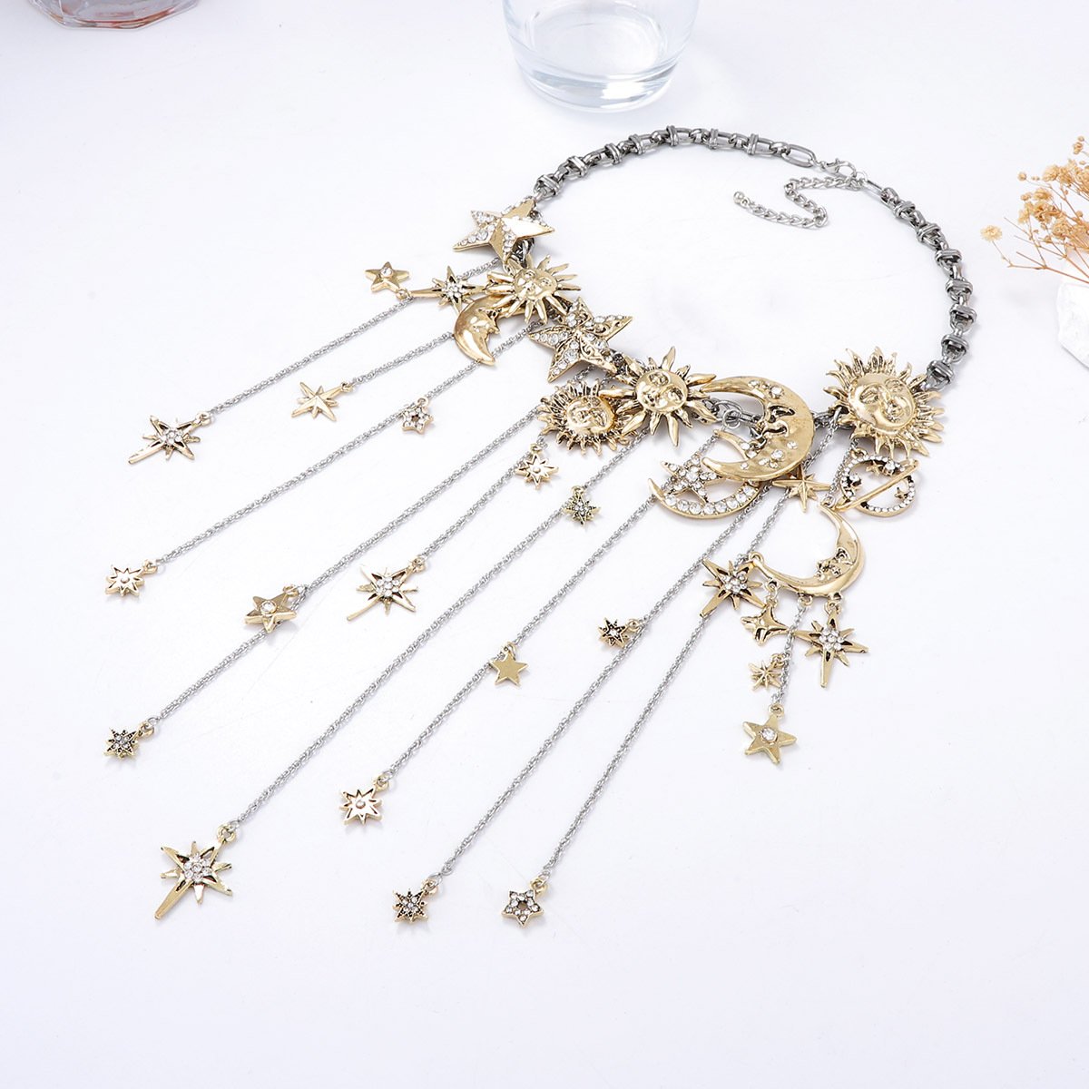☀️Sun Moon Stars Multi Pendant Tassel Necklace🌙