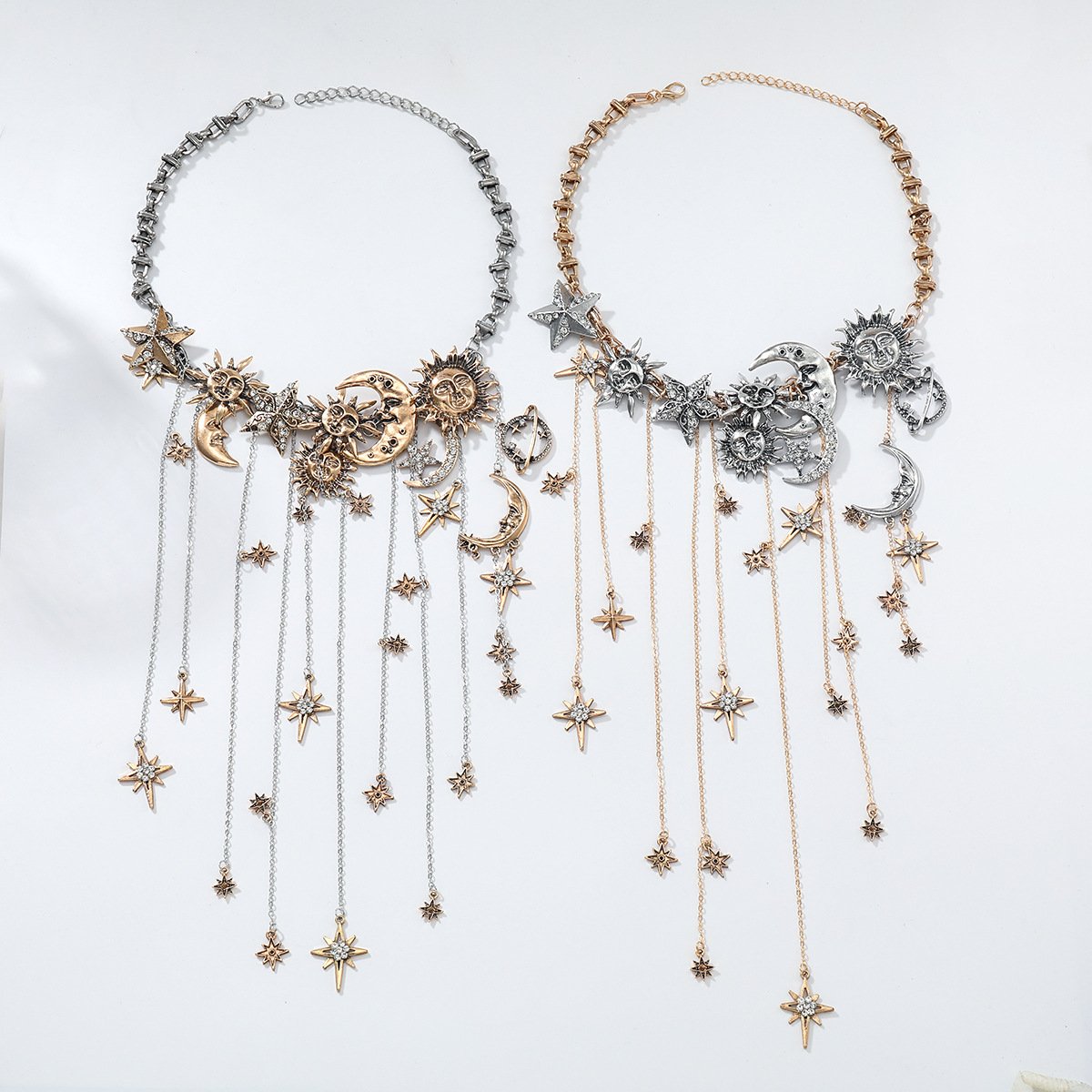 ☀️Sun Moon Stars Multi Pendant Tassel Necklace🌙