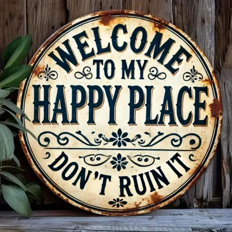 ✨ Vintage Metal Wall Art: "Welcome to My Happy Place" Retro Decor 🏡
