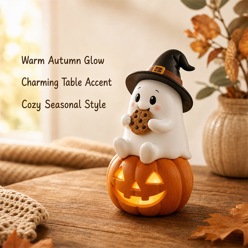 👻 Cozy Fall Vibes: Ultra-Cute Ghost Figurine with Pumpkin & Lantern 🍁