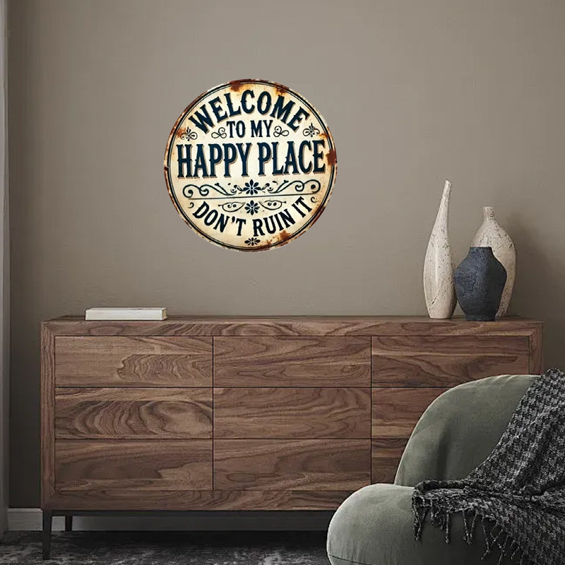 ✨ Vintage Metal Wall Art: "Welcome to My Happy Place" Retro Decor 🏡