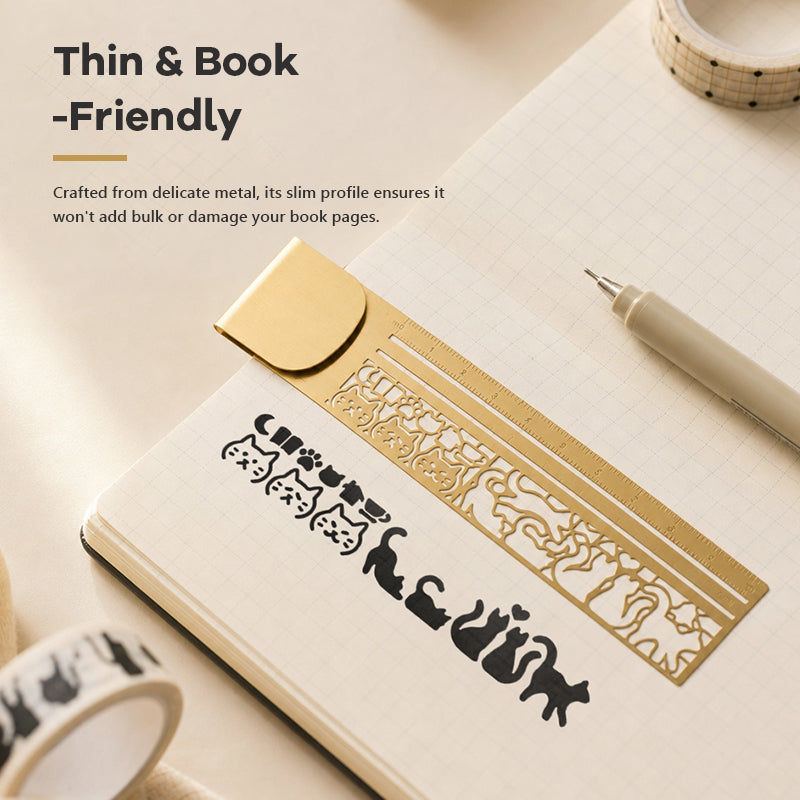 Stop Dog-Earing Your Books! 📚 Premium 2-in-1 Cat Metal Bookmark Ruler