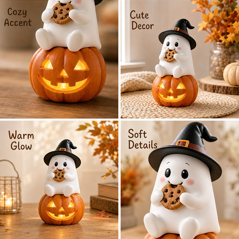 👻 Cozy Fall Vibes: Ultra-Cute Ghost Figurine with Pumpkin & Lantern 🍁