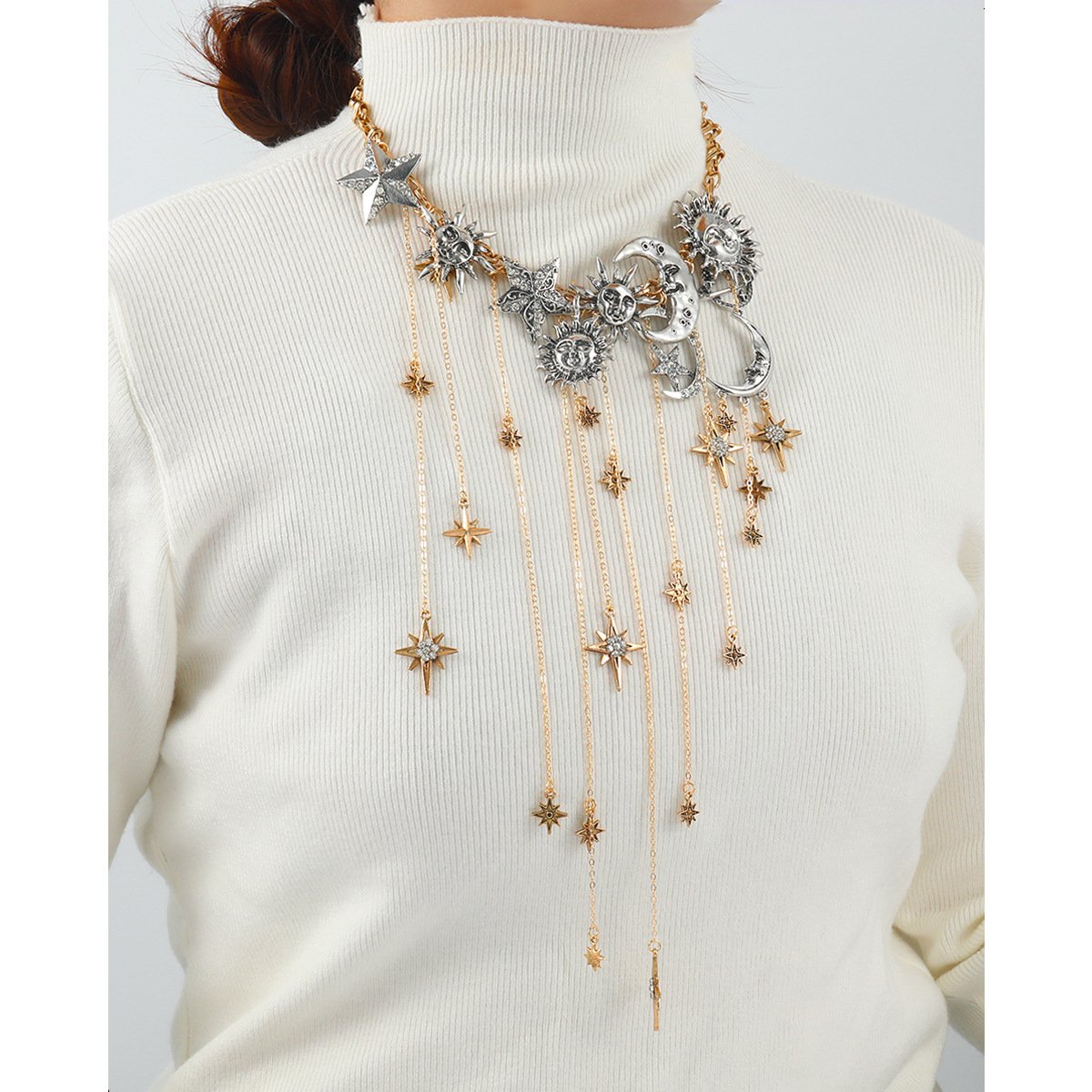 ☀️Sun Moon Stars Multi Pendant Tassel Necklace🌙