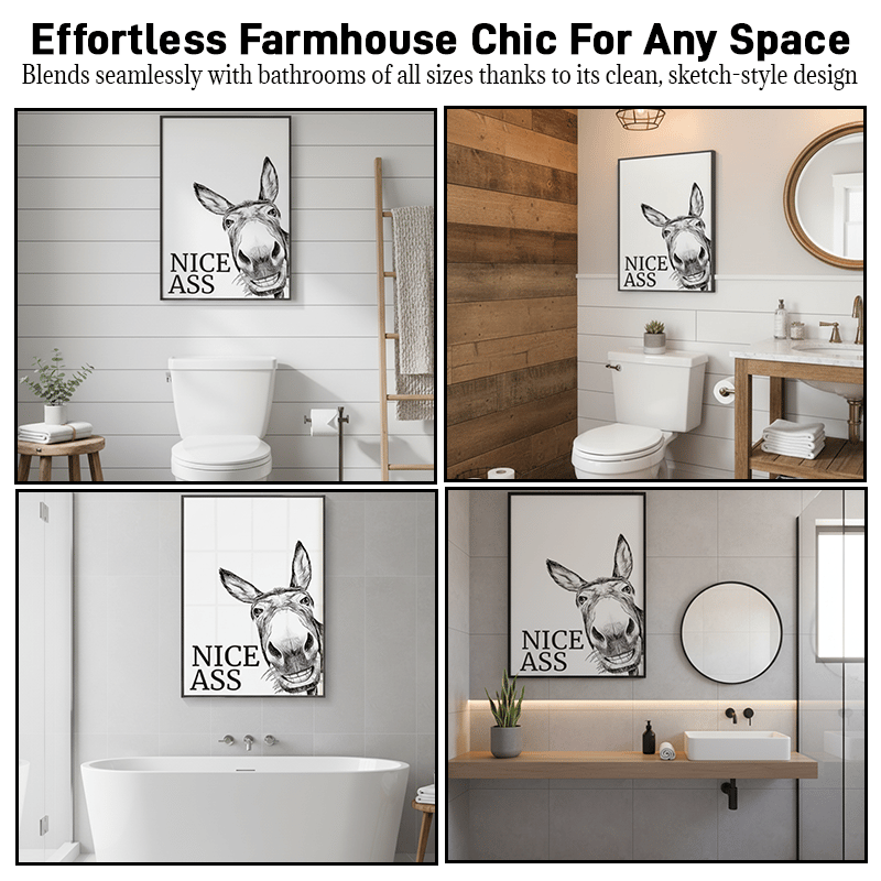 Funny "Nice Ass" Donkey Canvas ✨ Cheeky Bathroom Wall Art 🖼️
