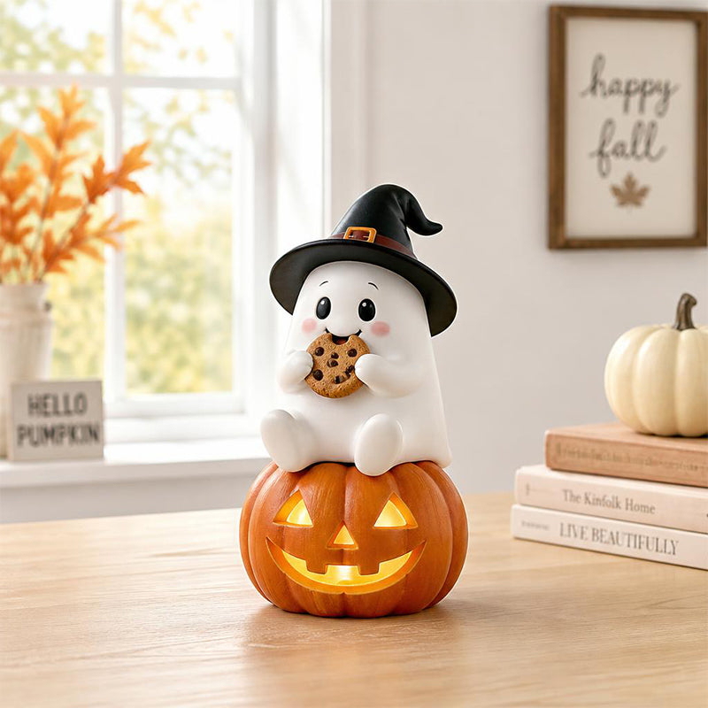 👻 Cozy Fall Vibes: Ultra-Cute Ghost Figurine with Pumpkin & Lantern 🍁