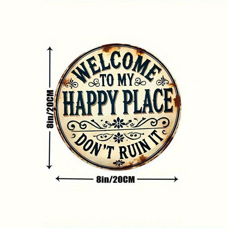 ✨ Vintage Metal Wall Art: "Welcome to My Happy Place" Retro Decor 🏡
