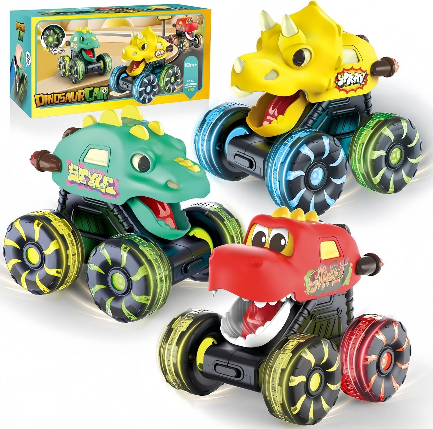 🚗 Press & Go Dino Truck for Toddlers | With Motion-Activated LED Light ✨