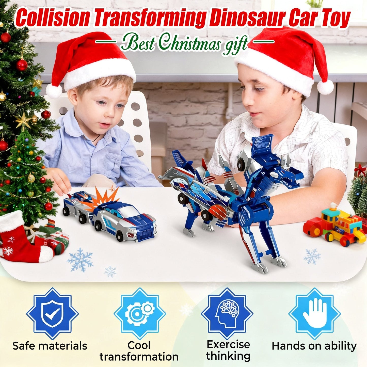 💥 2-in-1 Transforming Dinosaur Car Toy 🦖 | Magnetic Crash Conversion Vehicle ✨ | Christmas Gift for Kids