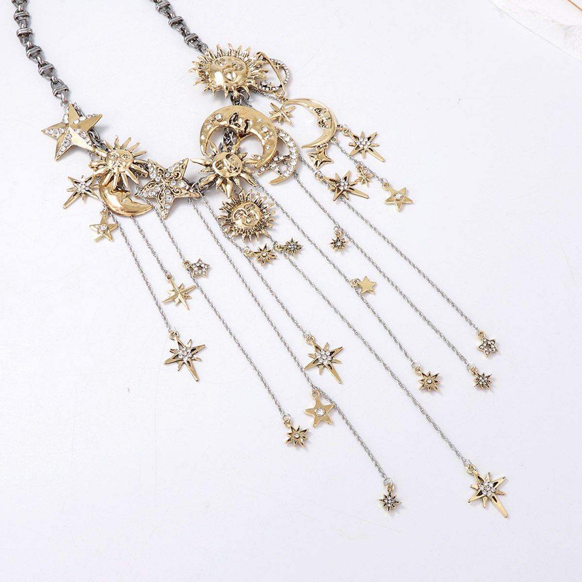 ☀️Sun Moon Stars Multi Pendant Tassel Necklace🌙