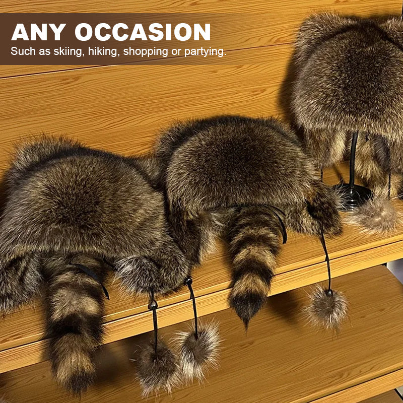 💥 50 % Black Friday! Lyxig mössa i fuskpäls (tvättbjörnsvans) 🦌 | Vinter & utomhus ❄️